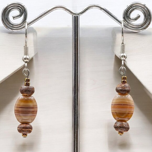 Striped Agate Earrings Handmade - Picture 4 of 4